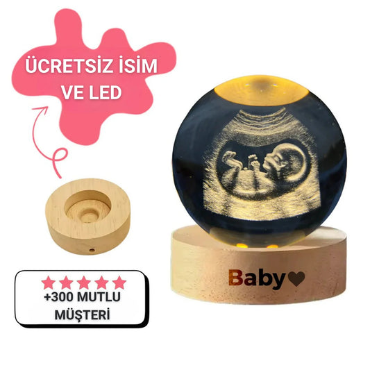 Kişiye Özel Kristal Küre — Ultrason & Anı Gravürü | LED Ahşap Taban Seçenekli