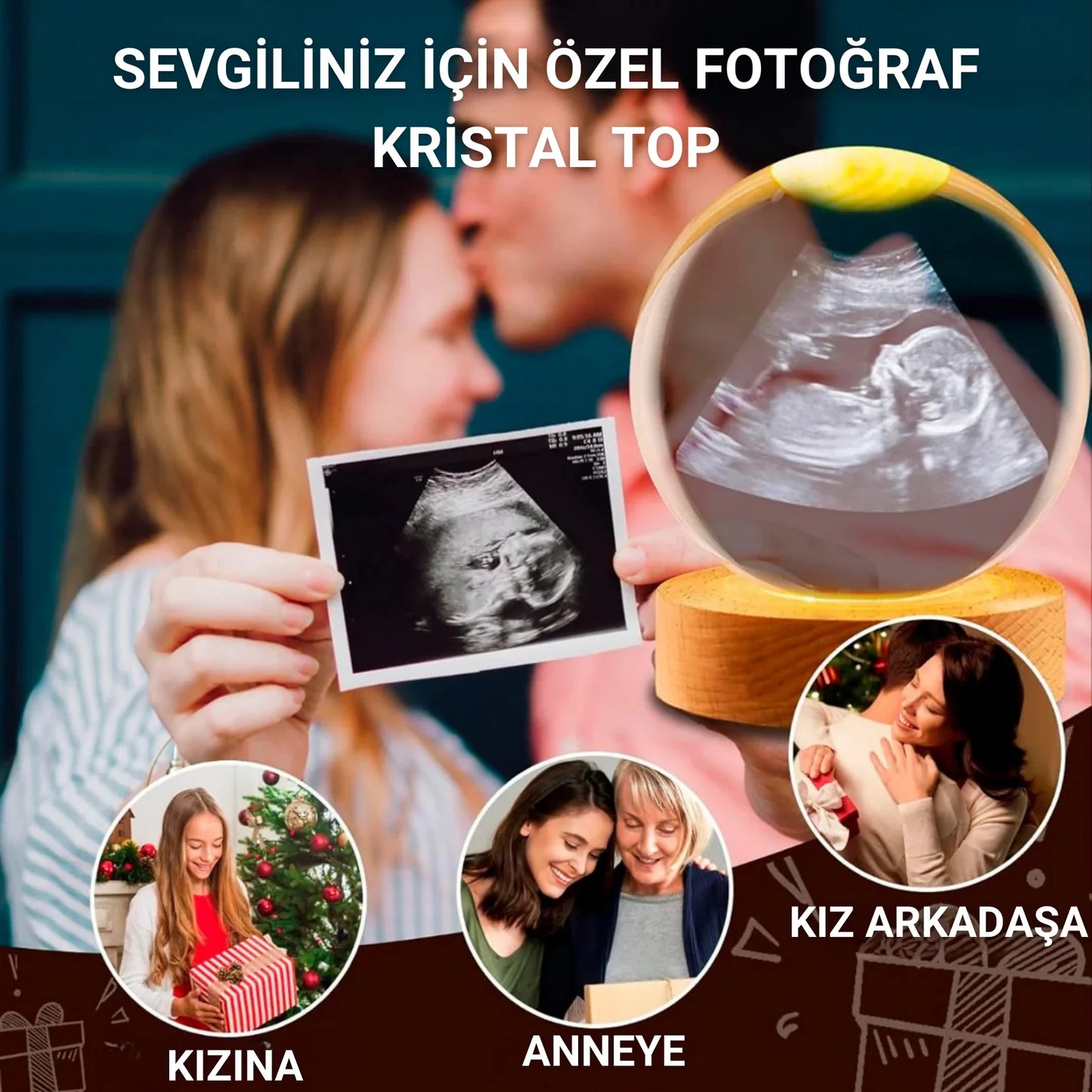 Kişiye Özel Kristal Küre — Ultrason & Anı Gravürü | LED Ahşap Taban Seçenekli